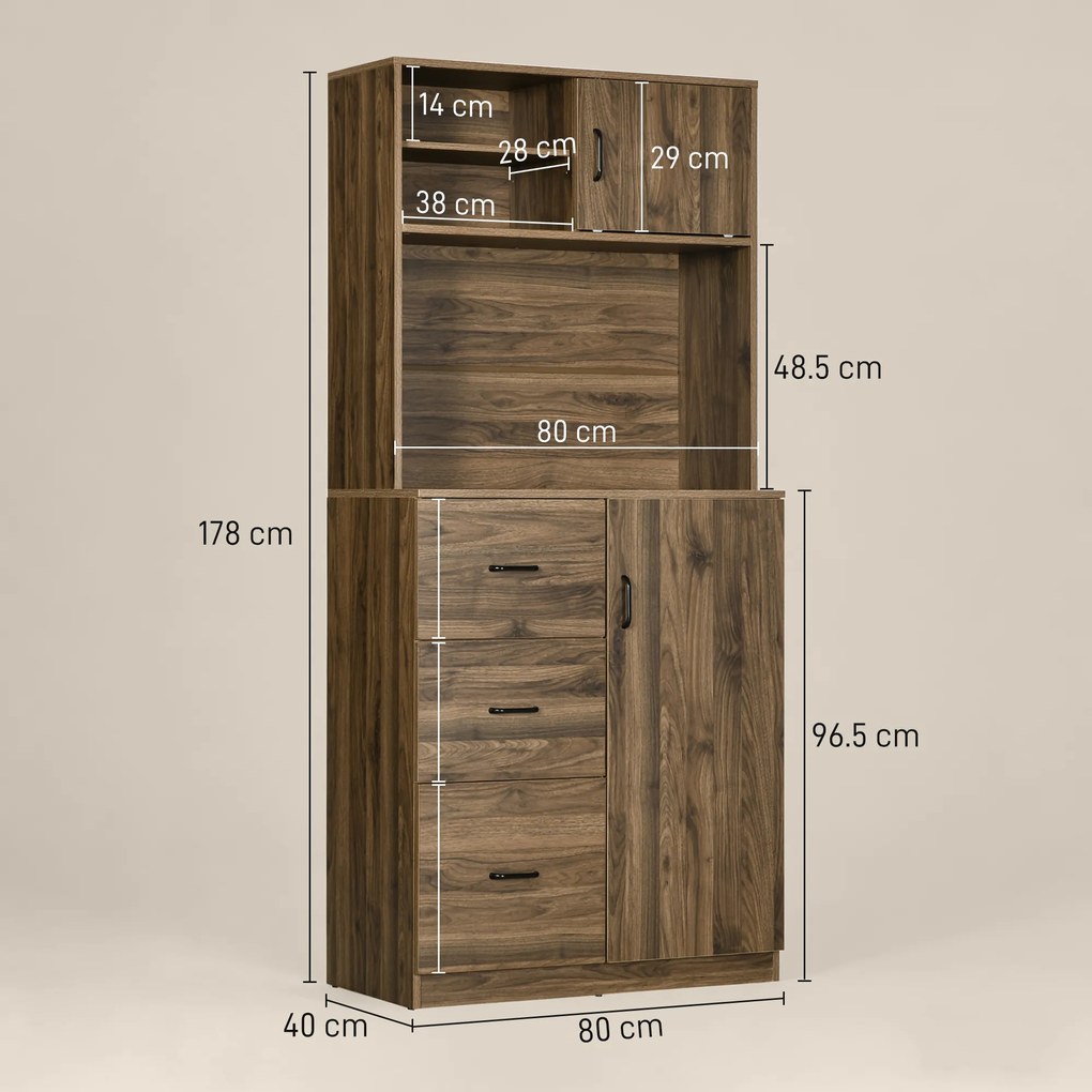 Dulap Modern HOMCOM cu 3 Sertare si Dulapioare din lemn, 80x40x178 cm | Aosom Romania