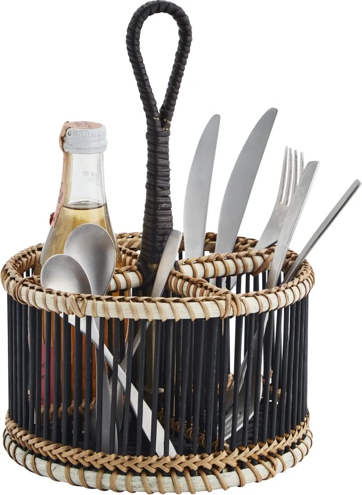 Suport pentru tacâmuri din bambus, 4 compartimente, D19×H17 cm, „Bamboo Cutlery Holder"