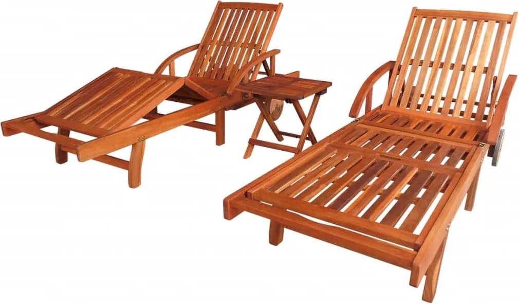 vidaXL Șezlonguri cu masă, 2 buc., lemn masiv de acacia