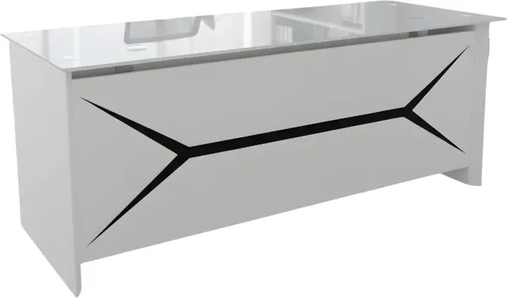 Birou managerial SMART HEATER- structura metalica si blat sticla securizata ,super white