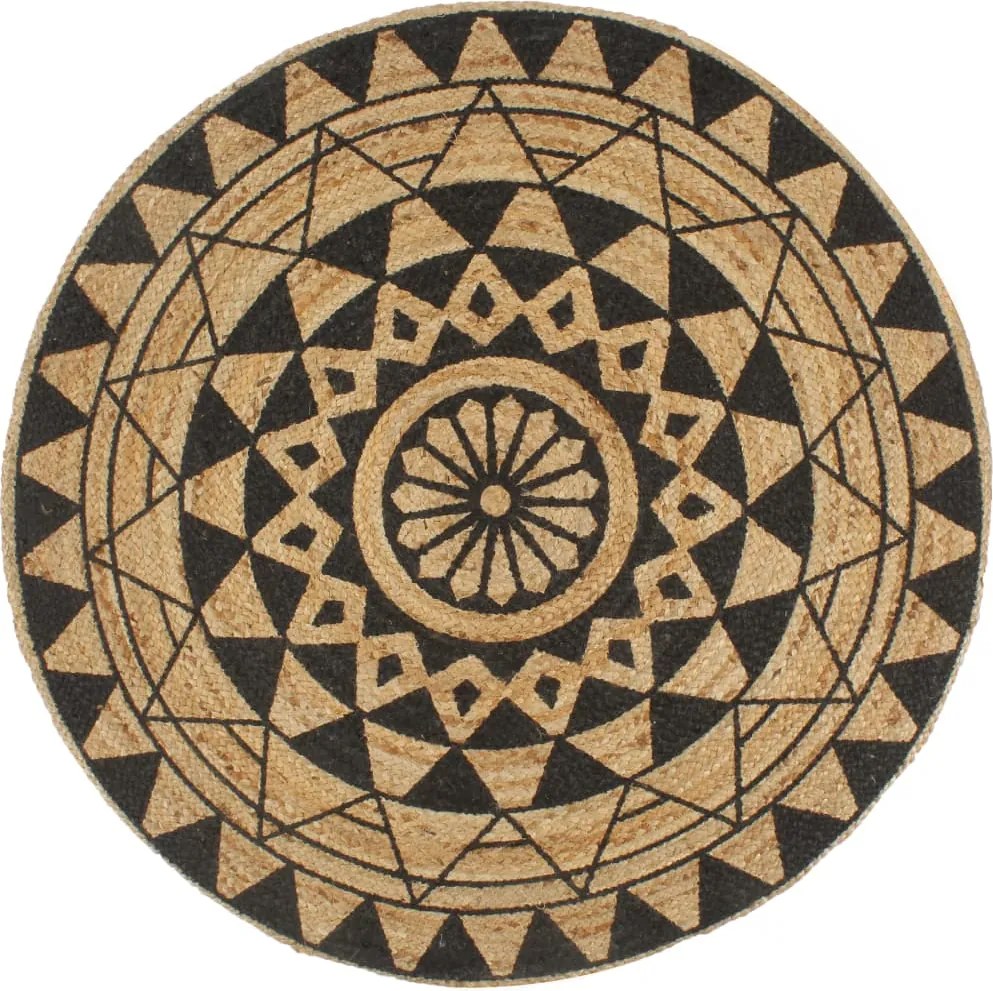 vidaXL Covor manual cu imprimeu negru, 90 cm, iută