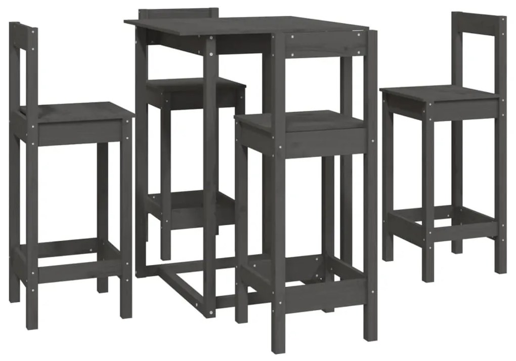 Set mobilier de bar, 5 piese, gri, lemn masiv de pin