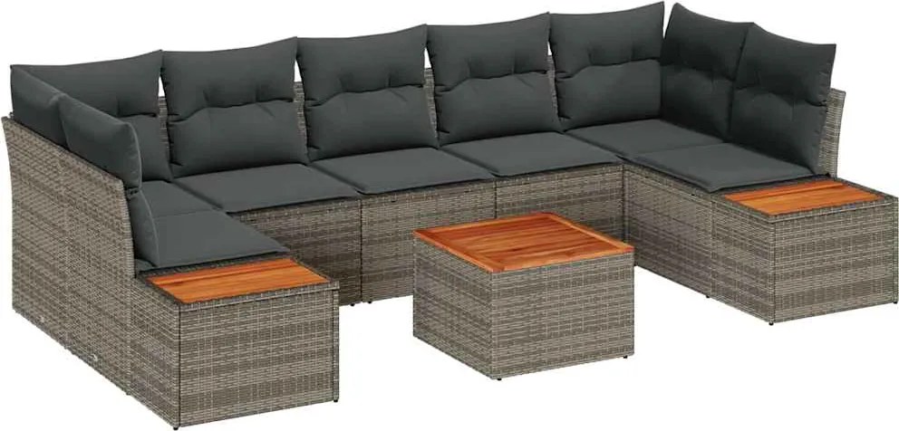 vidaXL Set de canapele pentru grădină cu pernă 8 pcs Gri Rattan poli
