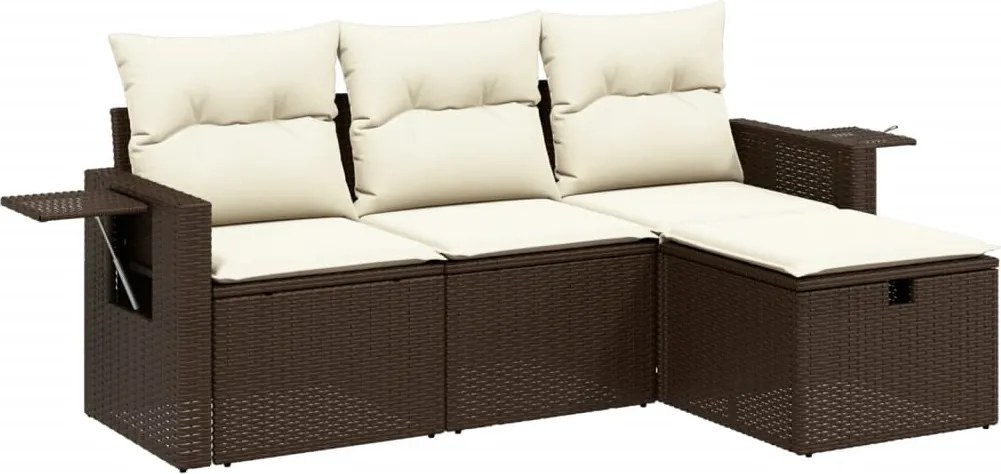 vidaXL Set canapele de grădină, 4 piese, cu perne, maro poliratan maro