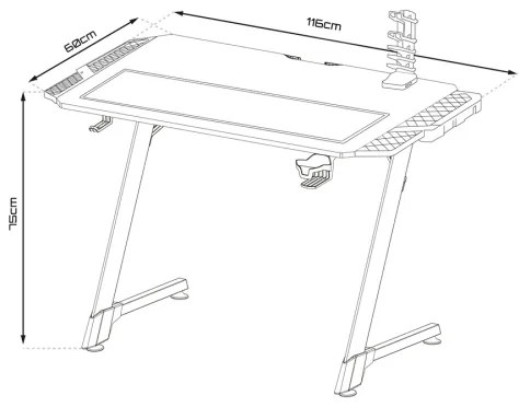 Masă de gaming SNAKE 100x60 cm, iluminare LED RGB, negru
