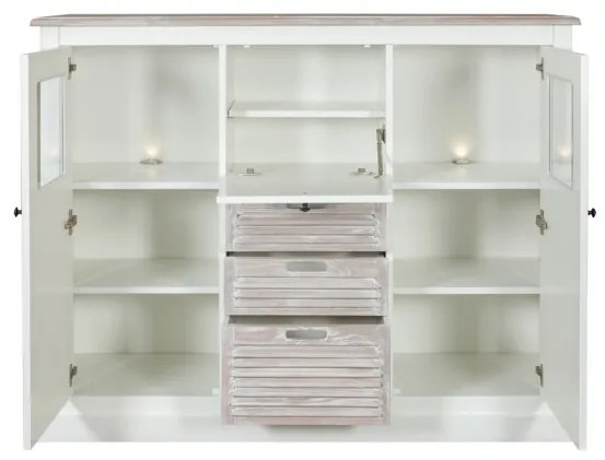 Bufet cu vitrina Cortina, Alb si Natur, 146 Cm