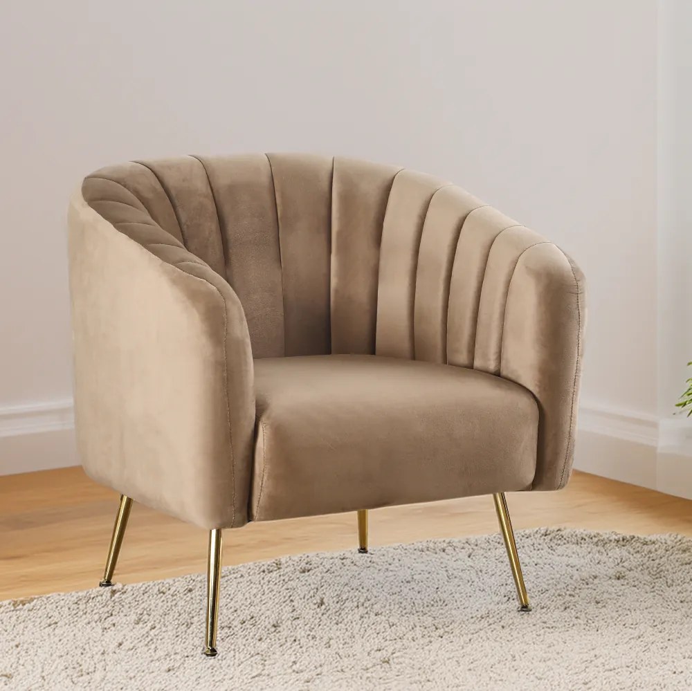 Fotoliu de design, ţesătură Velvet maro/gold crom-auriu, BAGY
