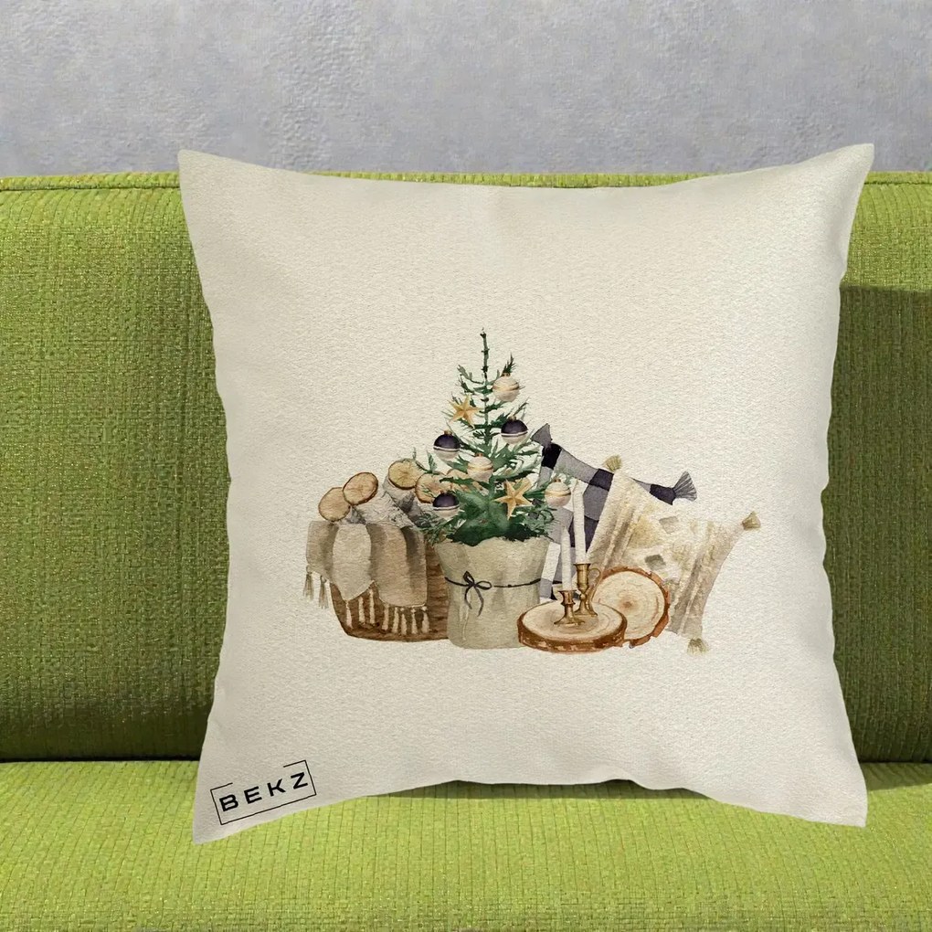 Perna Decorativa Colt Cozy de Craciun Boho, 40x40 cm, Ecru, Husa Detasabila, Perna Inclusa, BEKZ®