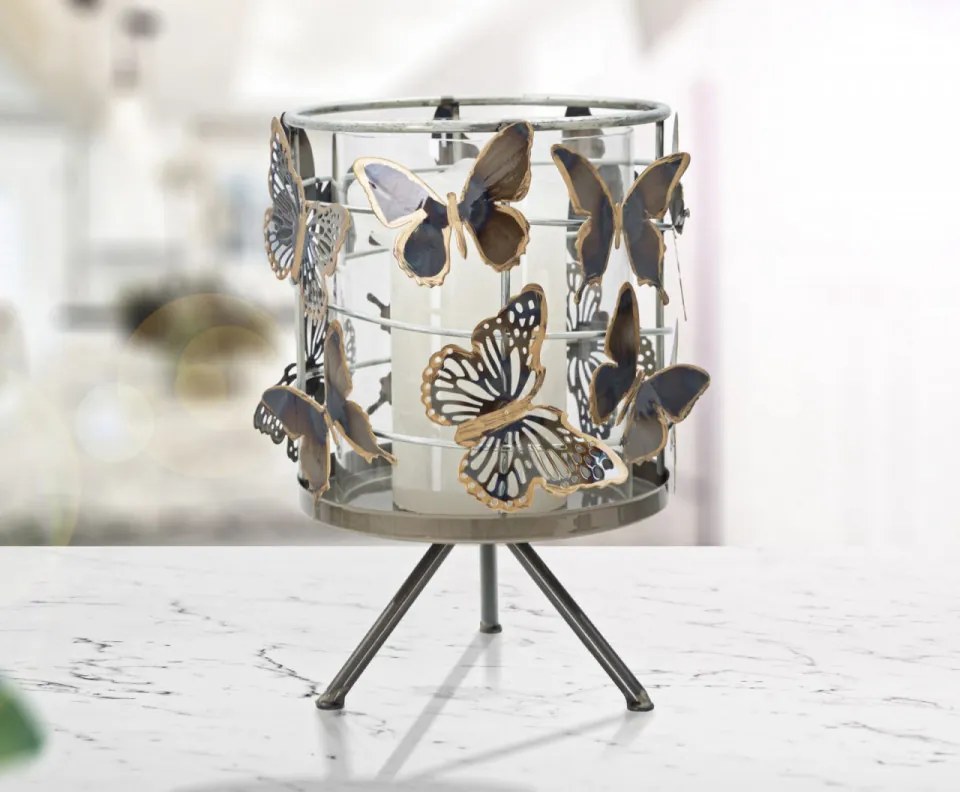 Decoratiune cu suport pentru lumanare multicolor din metal, ∅ 15 cm, Butterflies Mauro Ferretti