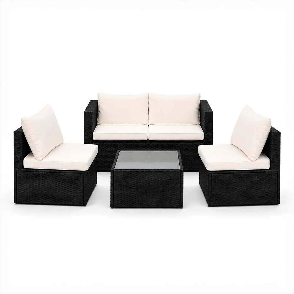 Set mobilier de grădină din ratan Avenberg PRAIA negru/bej