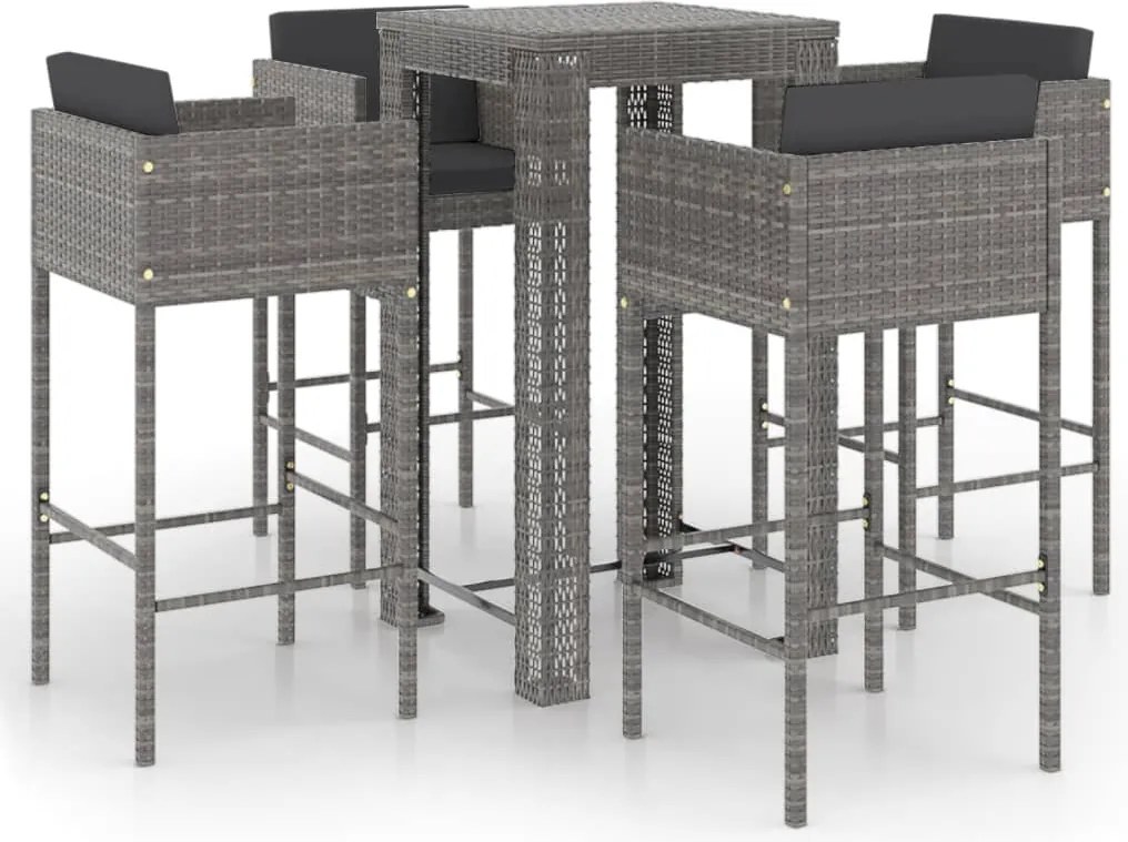 vidaXL Set mobilier bar de grădină cu perne, 5 piese, gri, poliratan