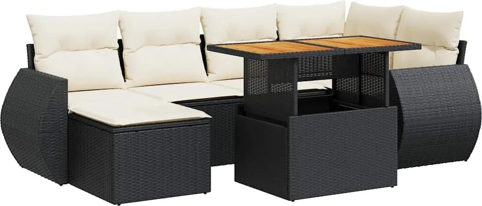 vidaXL Set canapele de grădină cu perne, 7 piese, negru, poliratan