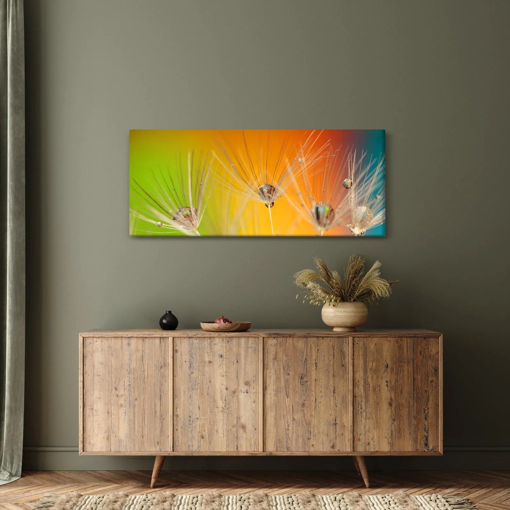 Tablou cu picături pe plantă (120x50 cm)