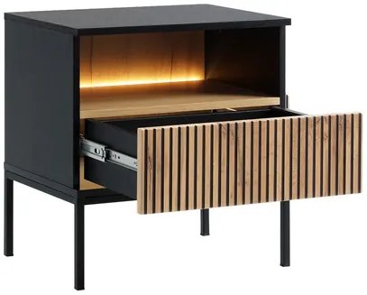 Noptieră Dernas S54 (Negru grafit + Stejar wotan) (cu iluminat LED galben). 1104505