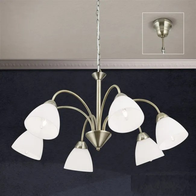 Candelabru, Lustra suspendata cu 6 brate Susan, alama antic