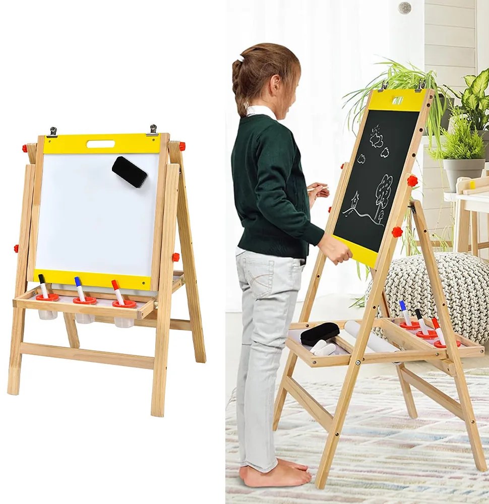 Tablă de desen din lemn 3 în 1 pentru copii