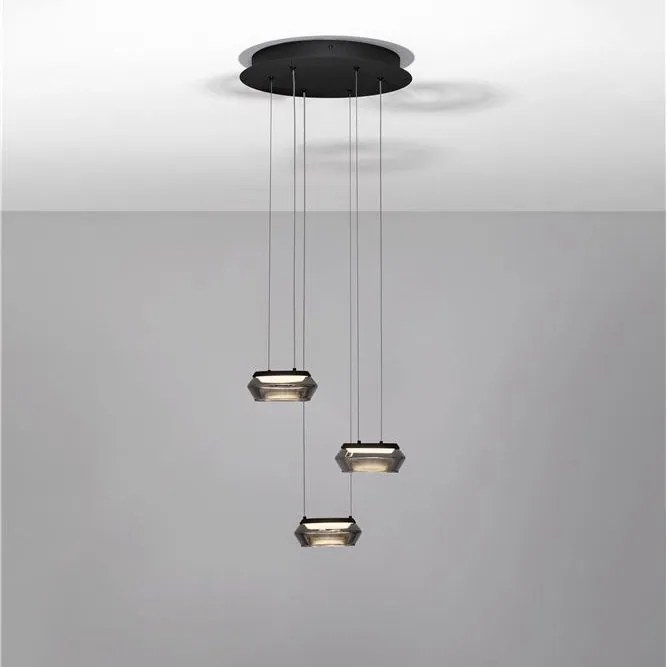 Lustra cu 3 pendule LED, Metal, Negru, Sticla, JAILYN