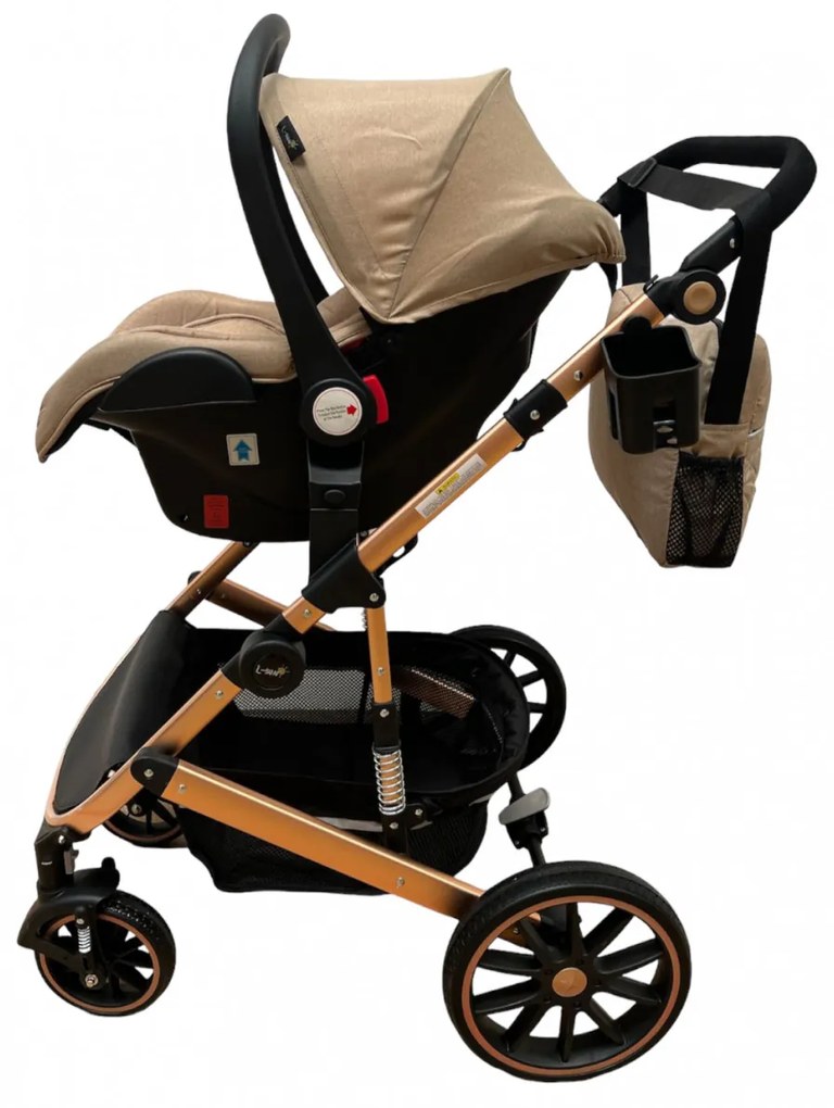 Carucior 3 in 1 cu scoica auto, transformabil, reversibil, cu roti cauciuc, 0-36 luni - CPC-37-crem