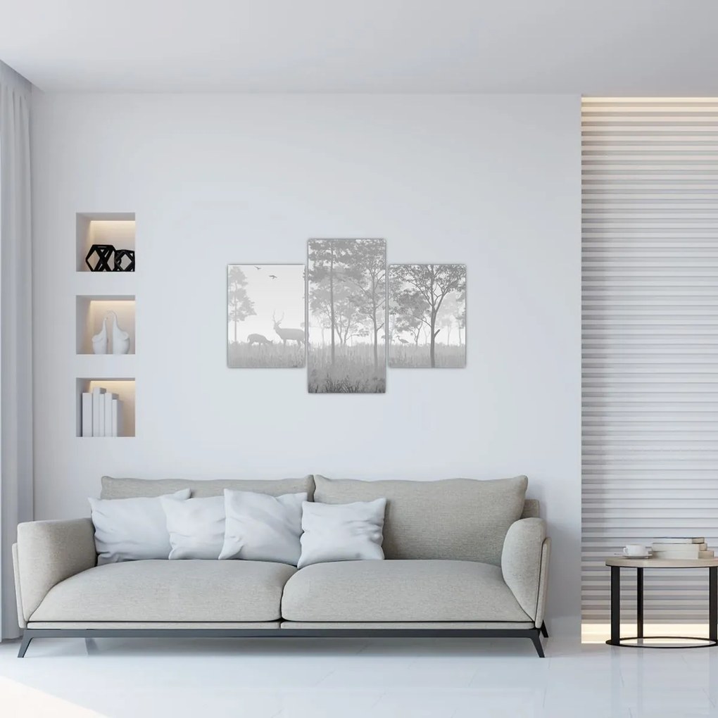 Tablou - Pajiște cu cerbi (90x60 cm)