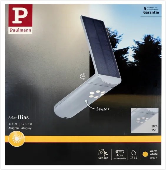 Paulmann 94261 - LED 1,2W IP44 Lampa solară de perete cu senzor ILIAS 3,7V