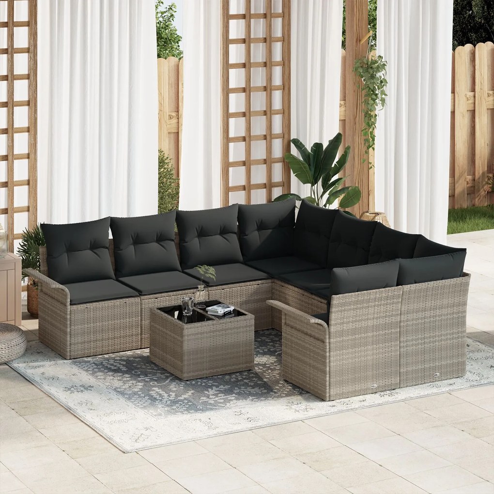 vidaXL Set de canapele pentru grădină 9 pcs Gri deschis Rattan poli