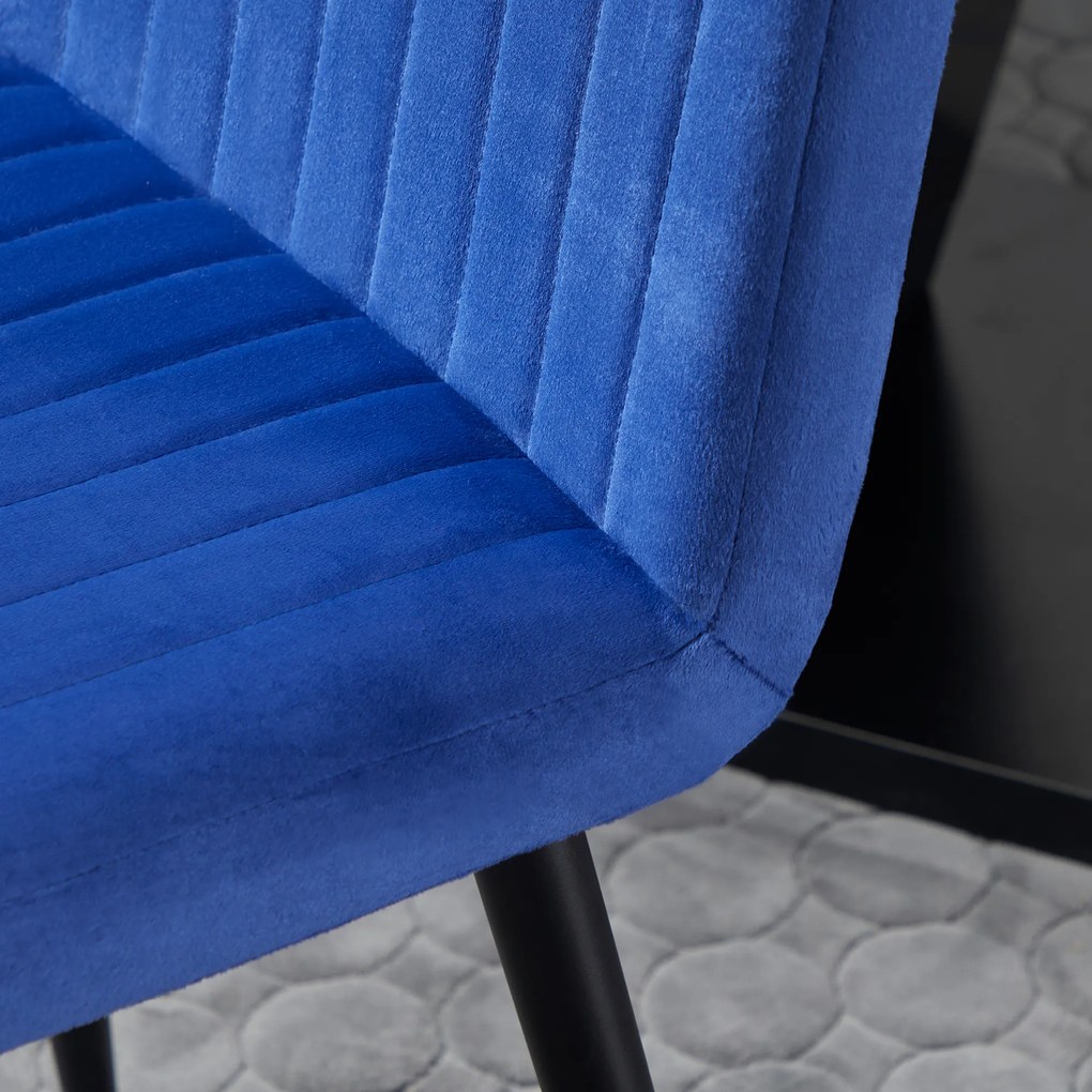 HOMCOM Set 2 Scaune Fără Brațe pentru Masa de Dining, Catifea Albastră, Design Modern și Confortabil | Aosom Romania
