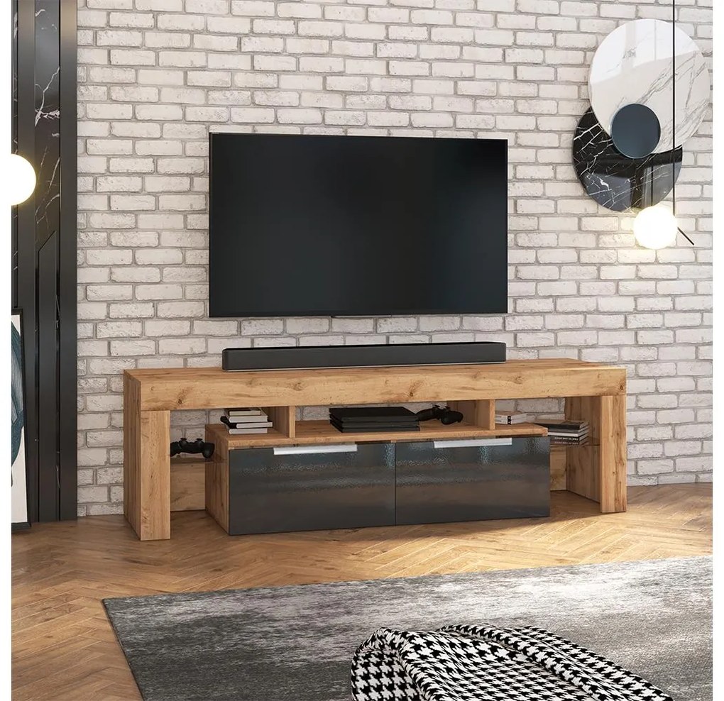 Dulap TV Vulcano (stejar lancaster + negru). 1098696