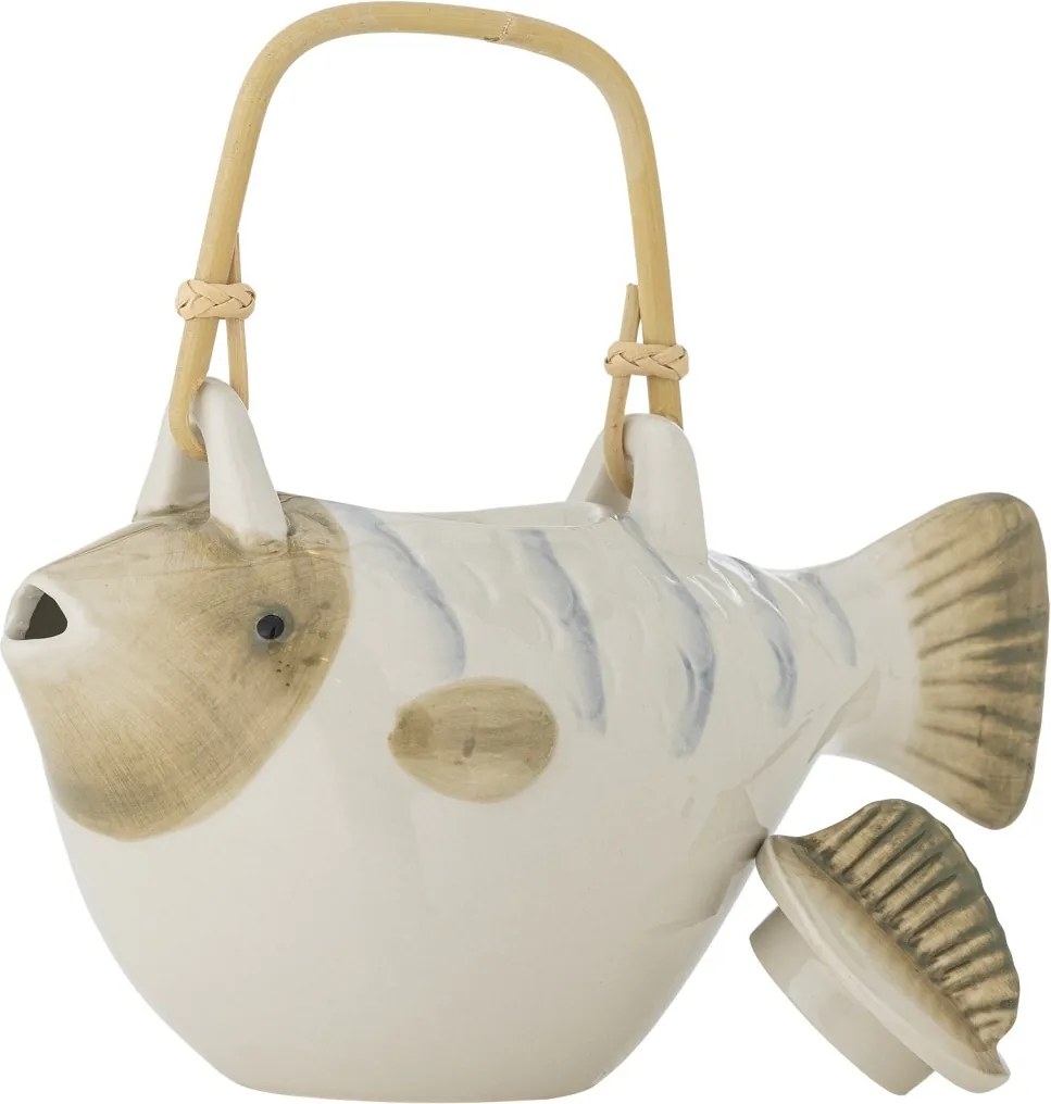 Ceainic din ceramică, în formă de pește, pictat manual, cu infuzor și mâner natur, „Wrenna", 24 x 13 x 13,5 cm