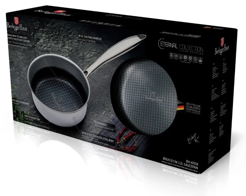 Oală inox antiaderentă 16 cm, 1.1 L Berlinger Haus BH 6558A, Eternal Collection, compactă, ideală pentru porții mici