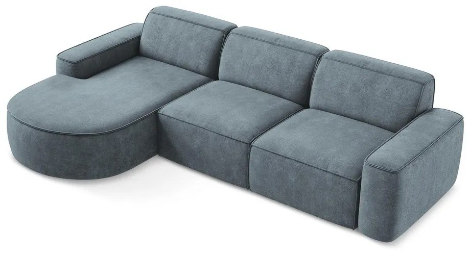 Colțar albastru prăfuit cu tapițerie din chenille (cu colț pe partea stângă/cu șezlong) Omao – Makamii