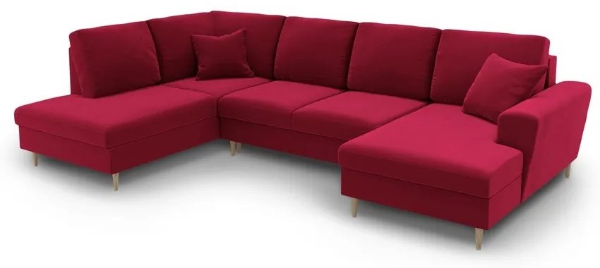 Colțar roșu extensibil, cu spațiu de depozitare cu tapițerie din catifea (cu colț pe partea stângă-în formă de "U") Kyoto – Cosmopolitan Design