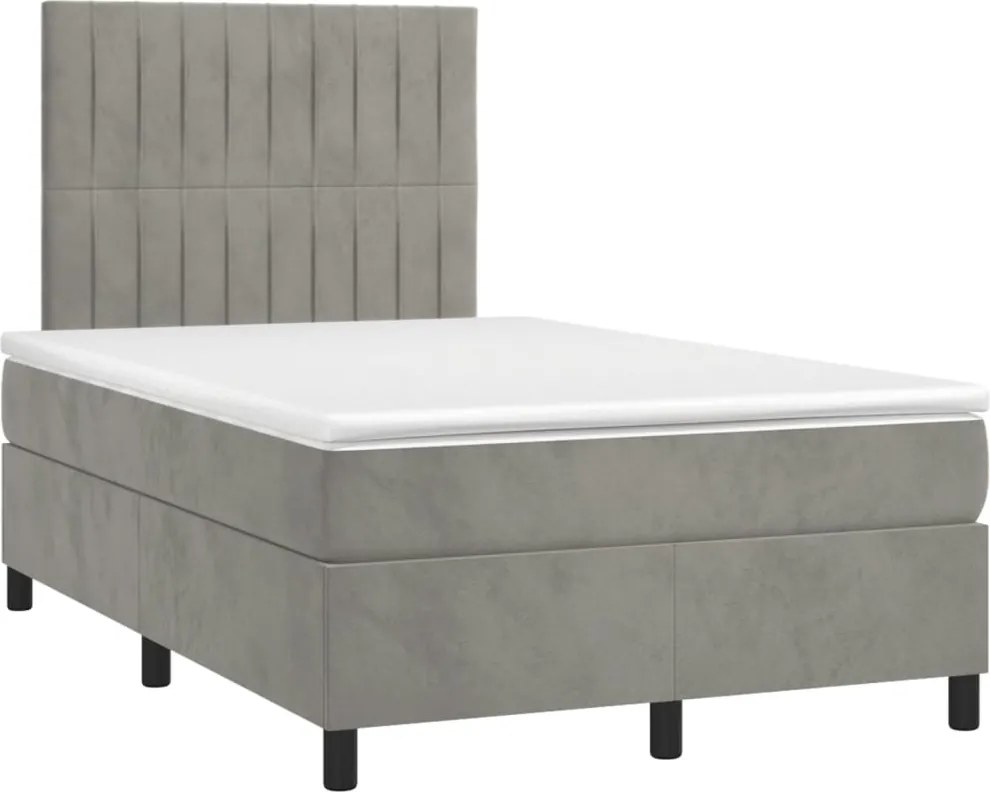 vidaXL Pat box spring cu saltea, gri deschis, 120x190 cm, catifea