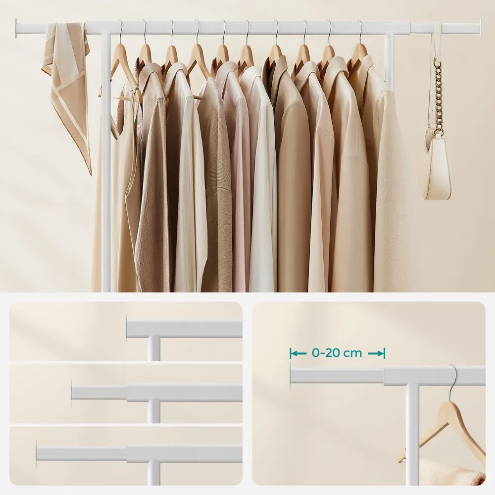 Suport pentru haine INEZ cu roți, max.90kg, 83,5x45x160cm, alb SongmicsHome