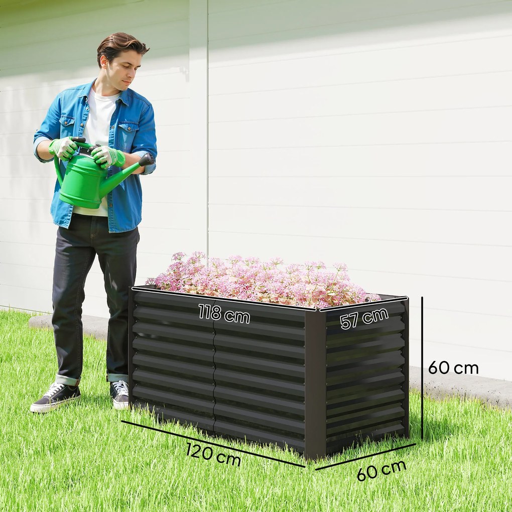 Outsunny Set de 2 Straturi Înălțate Galvanizate pentru Grădină cu Parte Inferioară Deschisă, 120x60x60 cm, Gri Închis | Aosom Romania