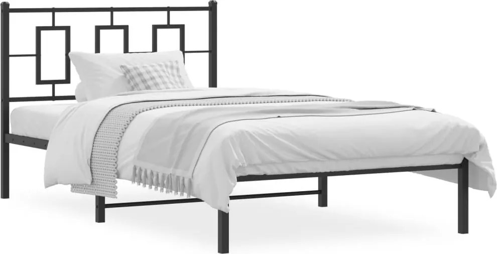 vidaXL Cadru de pat din metal cu tăblie, negru, 107x203 cm