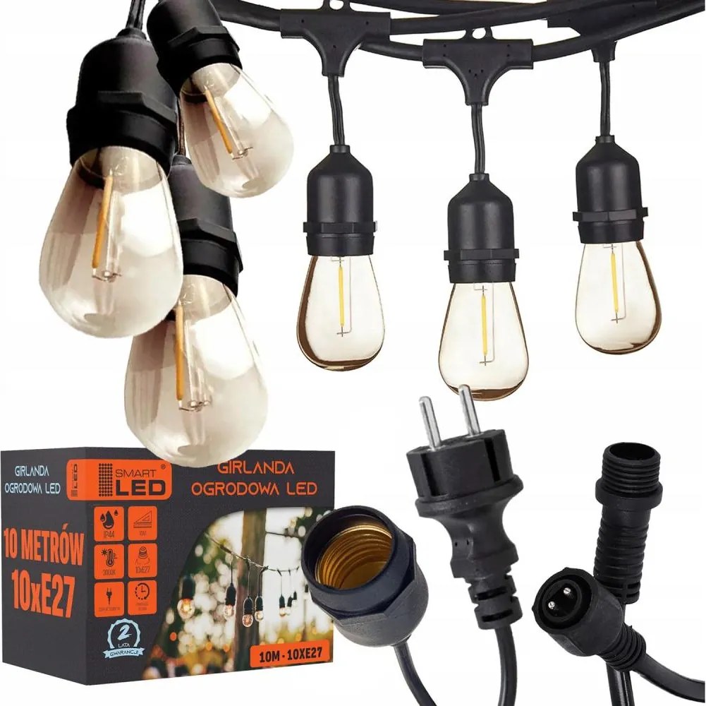 Ghirlandă LED decorativă pentru exterior, 10xE27/1W/230V, 10,94 m, IP44, negru