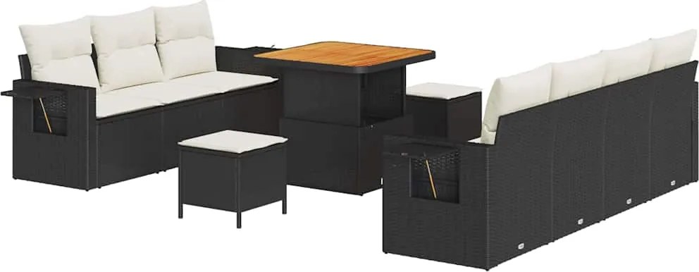 vidaXL Set de canapele pentru grădină 10 pcs Negru poliratan