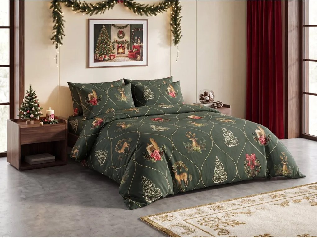 Lenjerie de pat din bumbac HERITAGE verde inchis Dimensiune lenjerie de pat: 70 x 80 cm | 140 x 200 cm