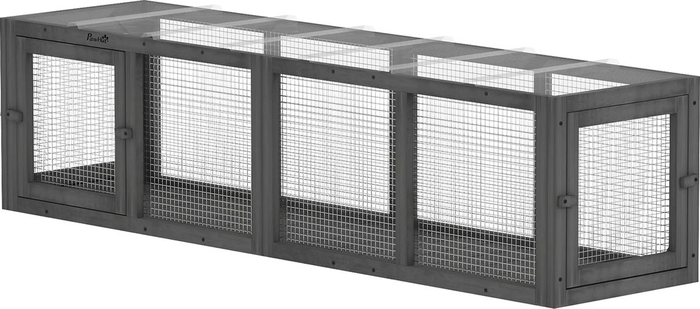 PawHut Tunel pentru pisici, jucărie din lemn cu 3 uși, extensibil, tunel de joacă pentru pisici până la 10 kg, 151,5 x 38,5 cm Gri | Aosom Romania