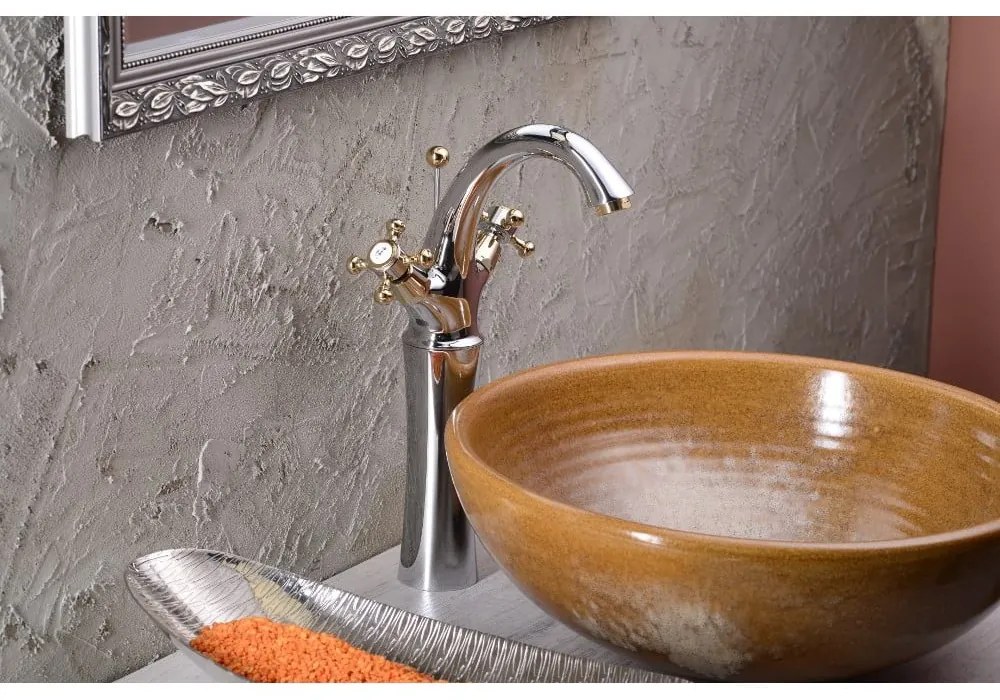 Baterie argintiu-lucioasă/aurie pentru chiuvetă înaltă Antea – Sapho