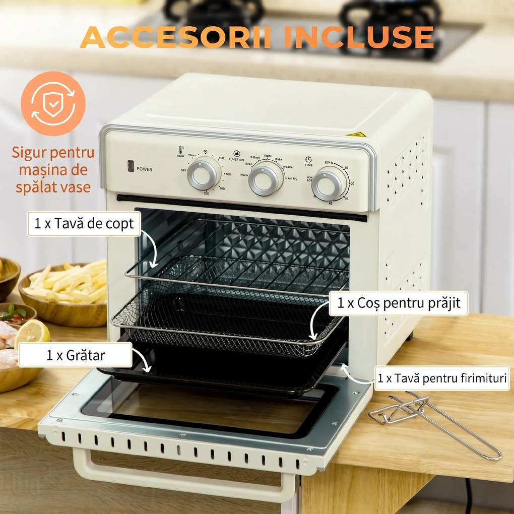HOMCOM Mini Cuptor 5-in-1, Capacitate 20 L, 1400W, 1 Grătar, 1 Tavă, Timer 60 Min | Aosom Romania