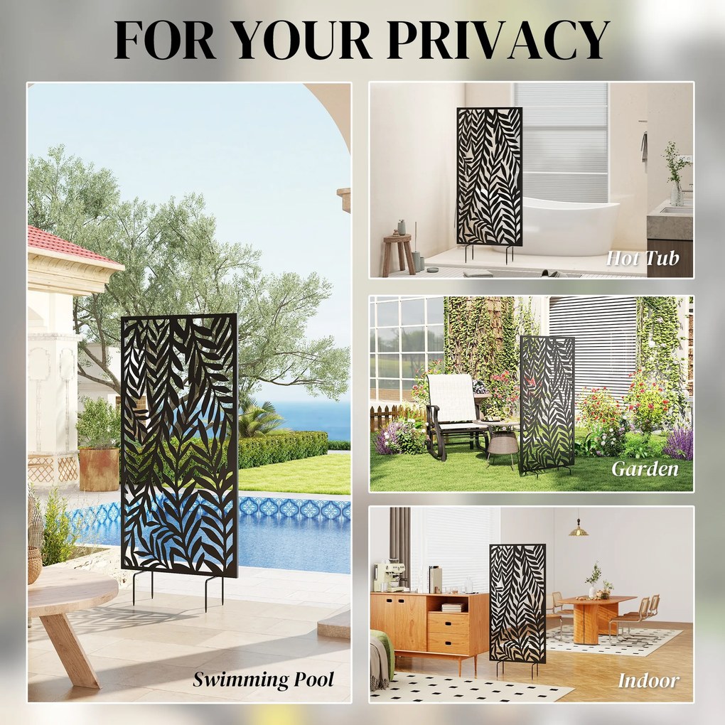 Outsunny Separator de cameră 65 x 130 cm, paravan freestanding/suspendat, panou de protecție vizuală din metal, Negru | Aosom Romania