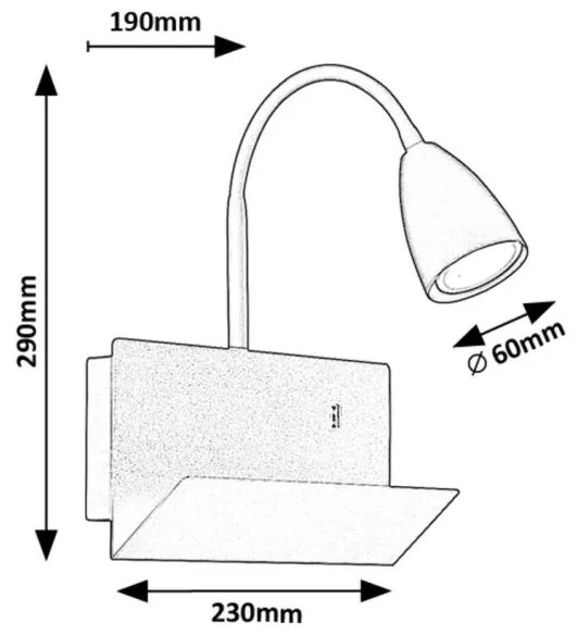 Aplica de perete cu spot directionabil si port USB Tacito negru