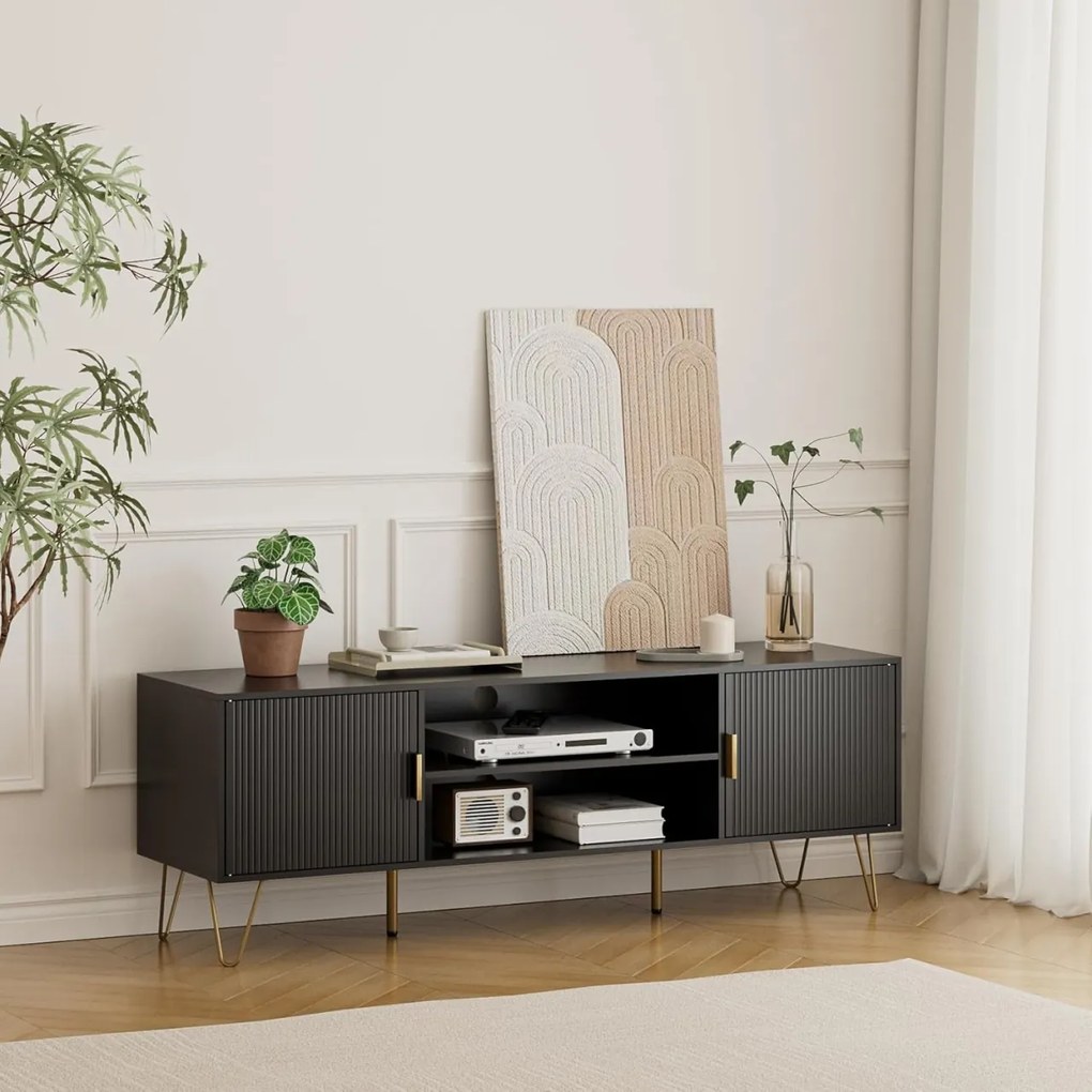 COATV2 - Comoda TV, 137 cm, living, dormitor - Alb / Negru