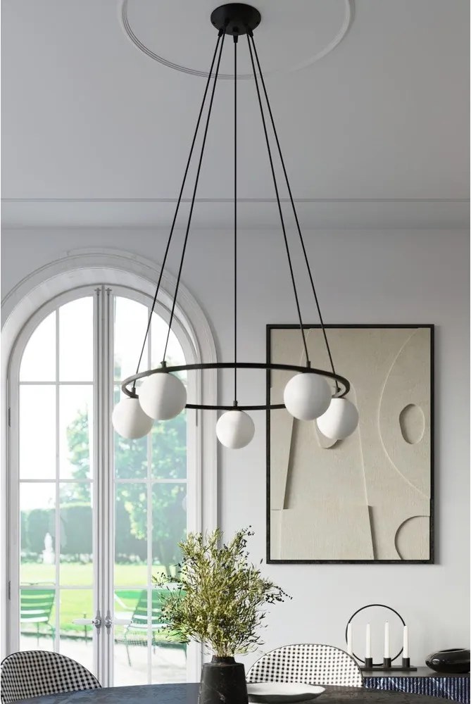 Lustră albă/neagră cu abajur din sticlă Umerta – Sollux