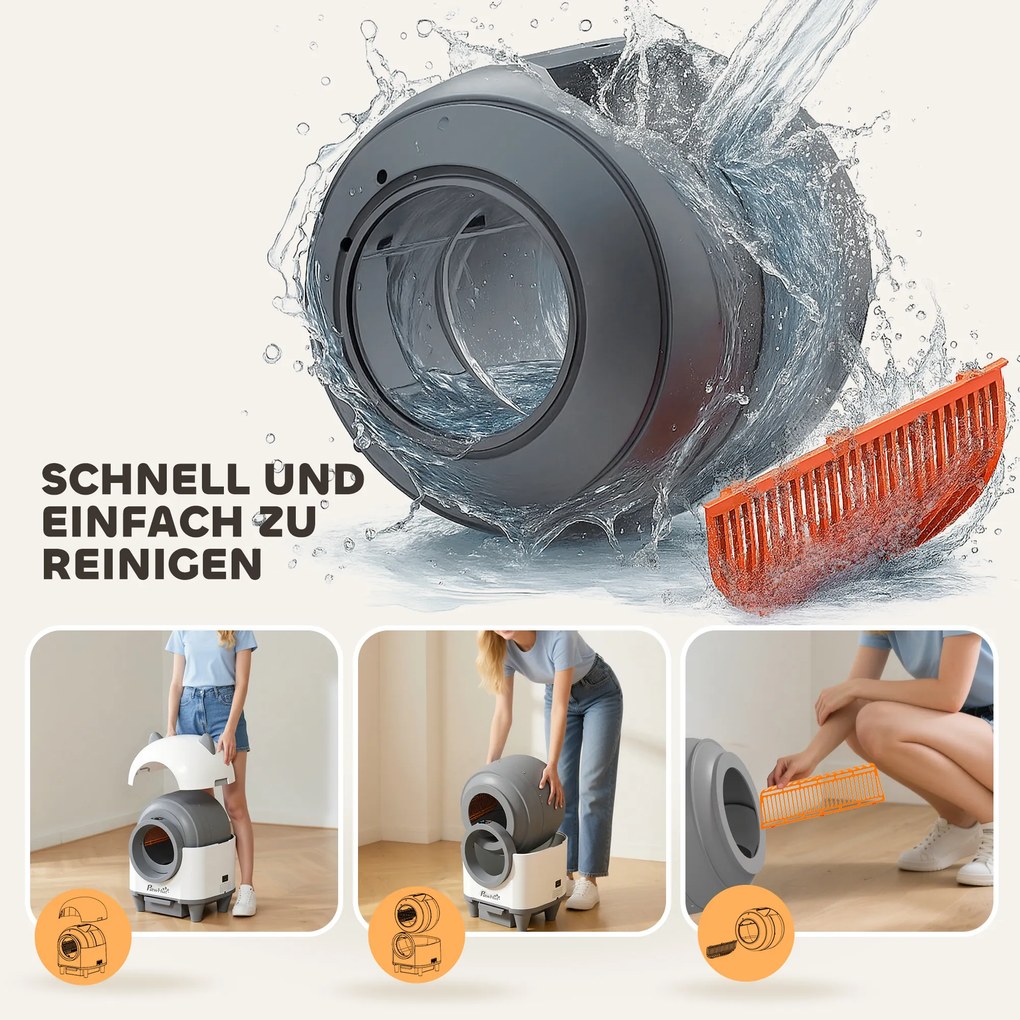 PawHut Toaletă Automată pentru Pisici cu Control de la Distanță, 80L Eliminare Mirosuri, Ideală pentru Mai Multe Pisici | Aosom Romania
