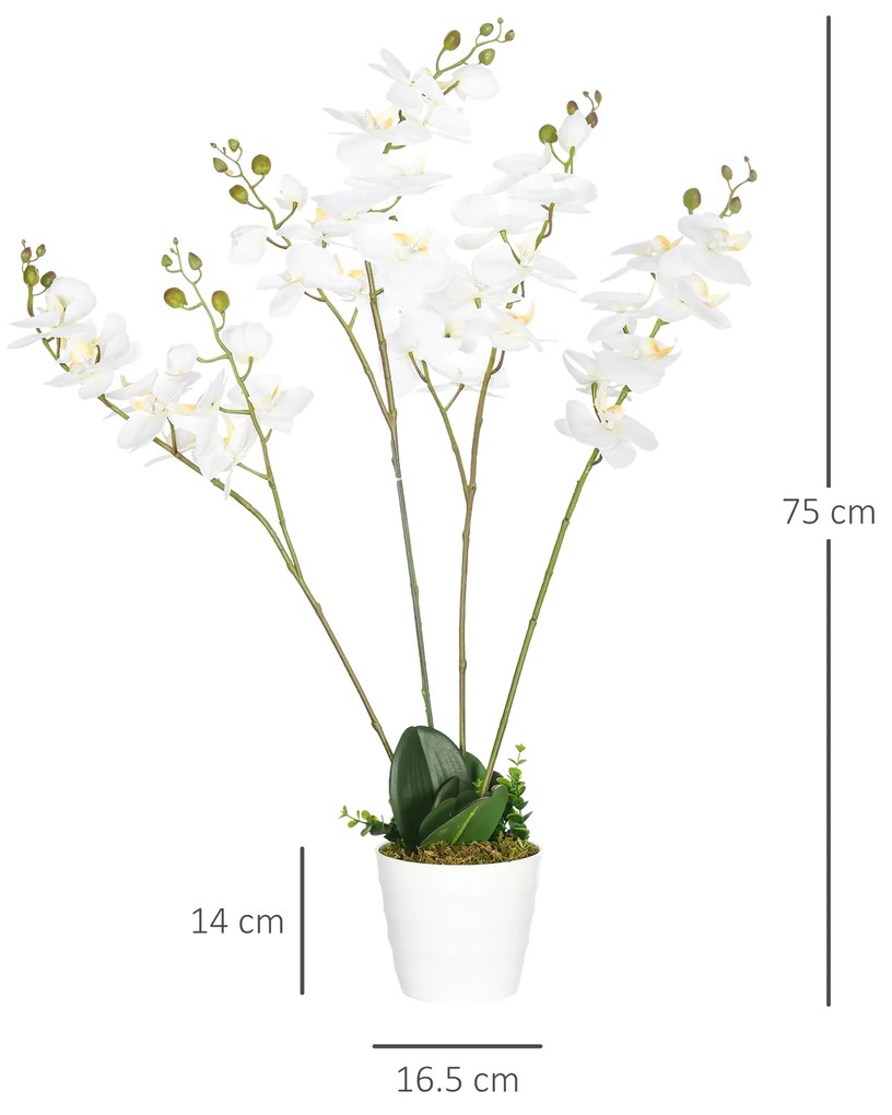 HOMOCOM Floare artificiala Orhidee in ghiveci 75 cm, Orhidee Phalaenopsis artificiala pentru decorarea casei, alb HOMCOM | Aosom Romania