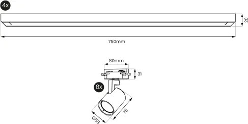 BRILAGI - Corp de iluminat tip spot pe șină HUSKY 8xGU10/10W/230V 300 cm alb