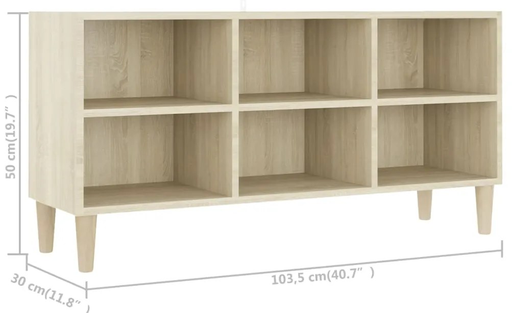 Comoda TV, picioare lemn masiv, stejar Sonoma, 103,5x30x50 cm 1, Stejar sonoma, 103.5 x 30 x 50 cm