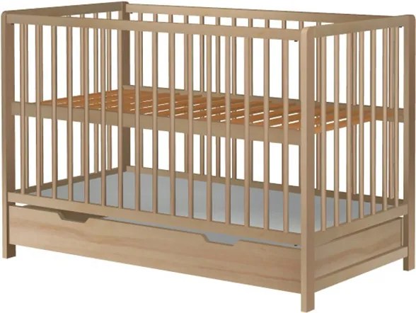 Patut copii din lemn Dominic 120x60 cm natur cu sertar